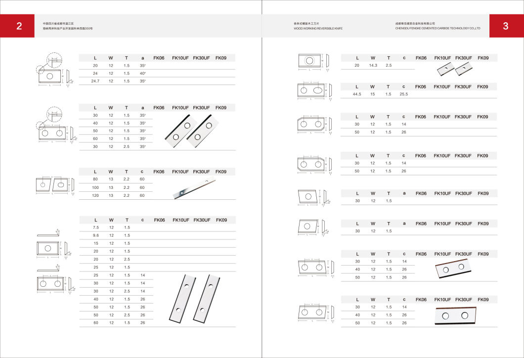 Woodworking Reversible Knife Tungsten Cemented Carbide