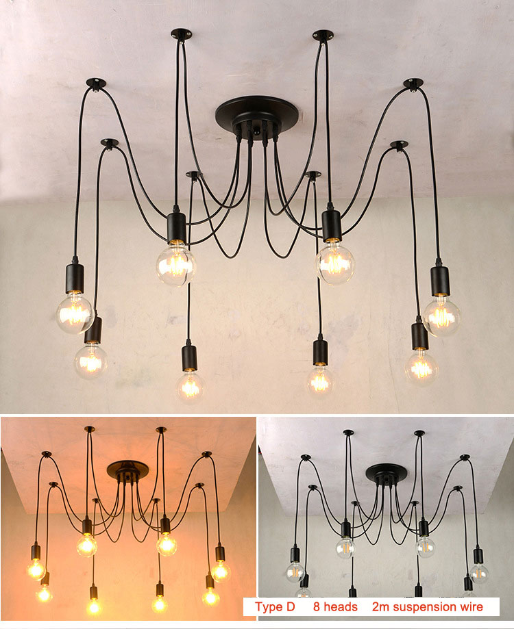 Retro Loft Industrial Chandelier Adjustable E27 Multi Head Lamps Restaurant metal lamp(WH-VP-225）