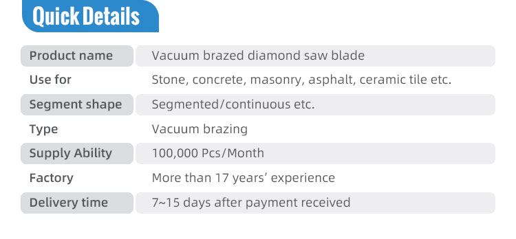 D180mm Industrial Grade Segmented Vacuum Brazed Diamond Saw Blade for Marble Cutting