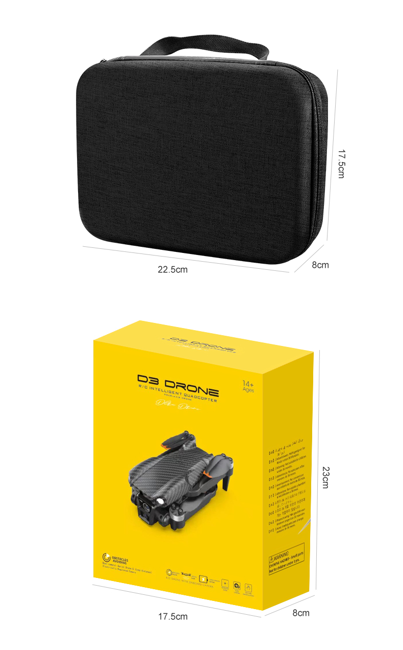 Beginner Operator Skill Level Portable RC Drone with Obstacle Avoidance and Triple Camera D3 Pro 4k Brushless Motor