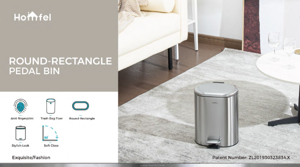 ODM Stainless Steel rounded rectangle Foot pedalTrash Can With Soft Close Lid ktichen trash bin
