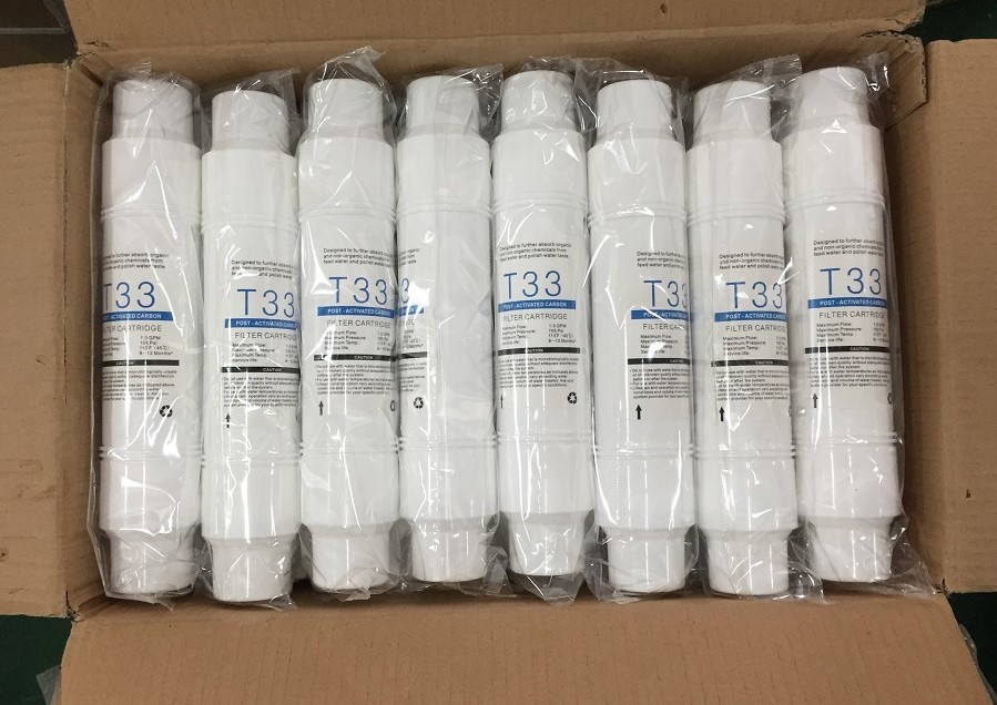 I Shape Post-activated Carbon T33 Inline Filter Cartridge , Inline Drinking Water Filter Cartridges