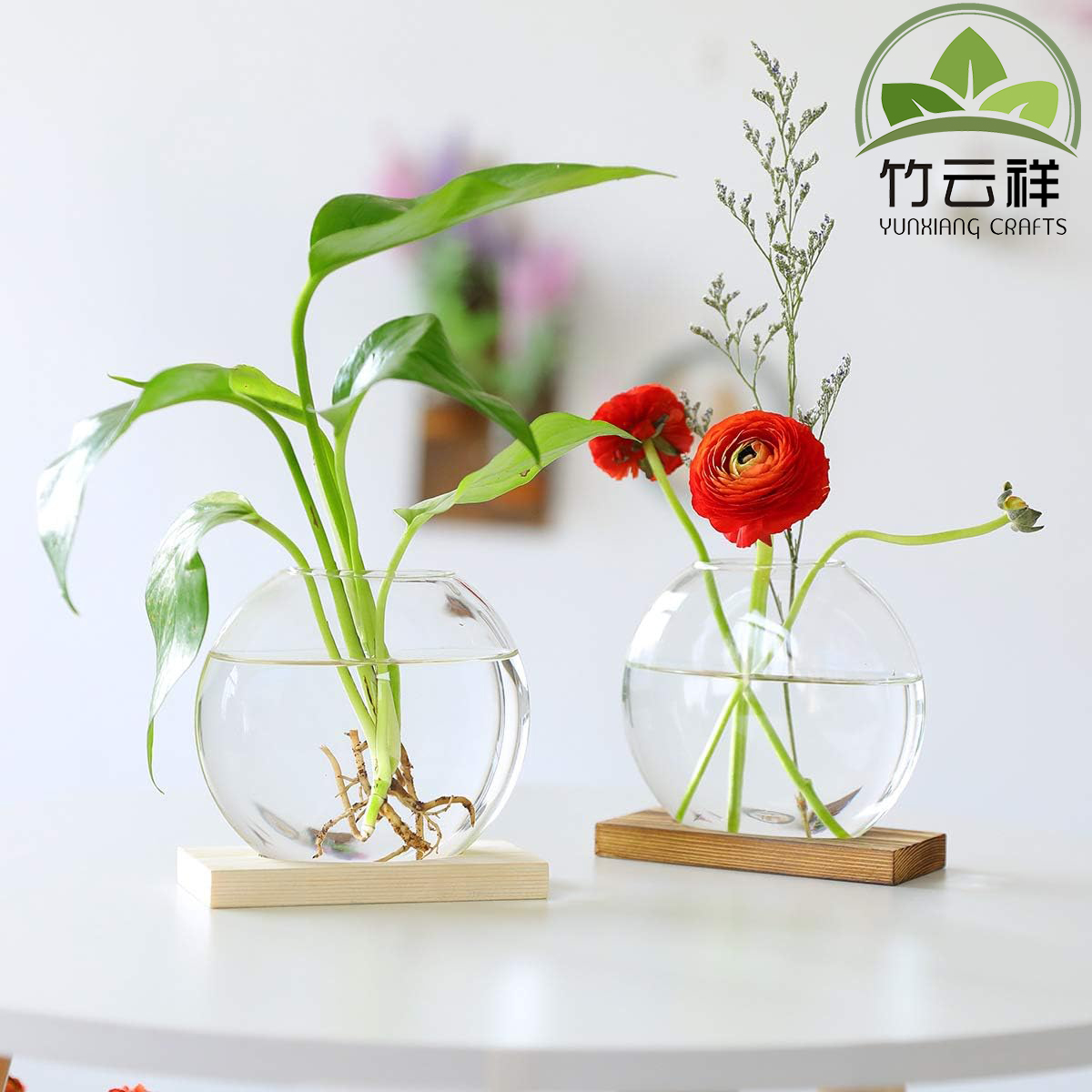 Customized Wood Holder Desktop Plant Glass Vase Plant Propagation Terrarium