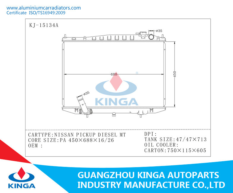 Automotive Engine Custom Aluminium Radiators NISSAN PICKUP DIESEL
