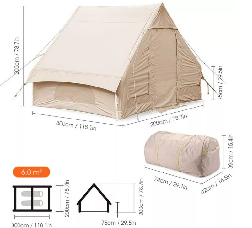 Wholesale Inflatable Air Tourist Tent Large Canvas Glamping Cabin Tent Family Outdoor Inflatable Camping Tent