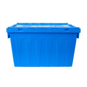 Organized Storage Solution Plastic Tote Box with Hinged Lid and Nestable Design