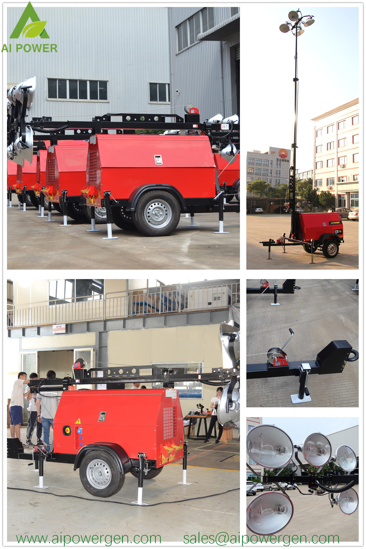 4x350W 9m Diesel Portable Light Tower 2KW Honda Generator Crane Light