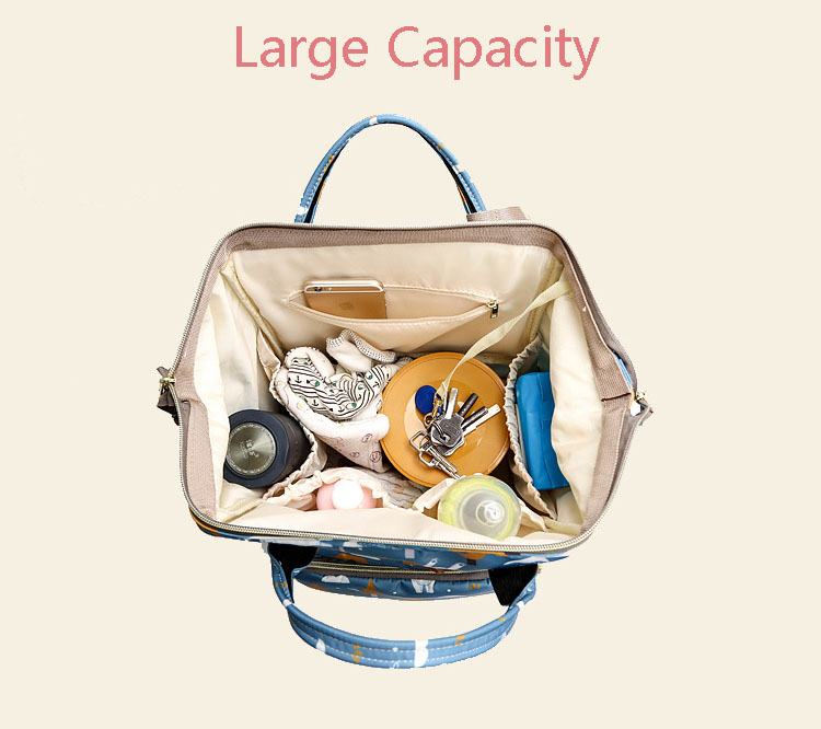 Fashion Baby Diaper Bag Dust- resistant Waterproof Travel Backpack Cartoon Printed Storage Wet Dry Separate Backpack