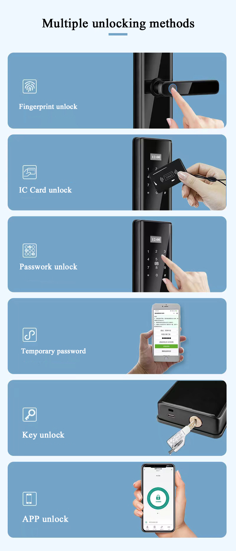 5kg Fingerprint Biometric Door Lock Passcode IC Card Bluetooth Door Lock