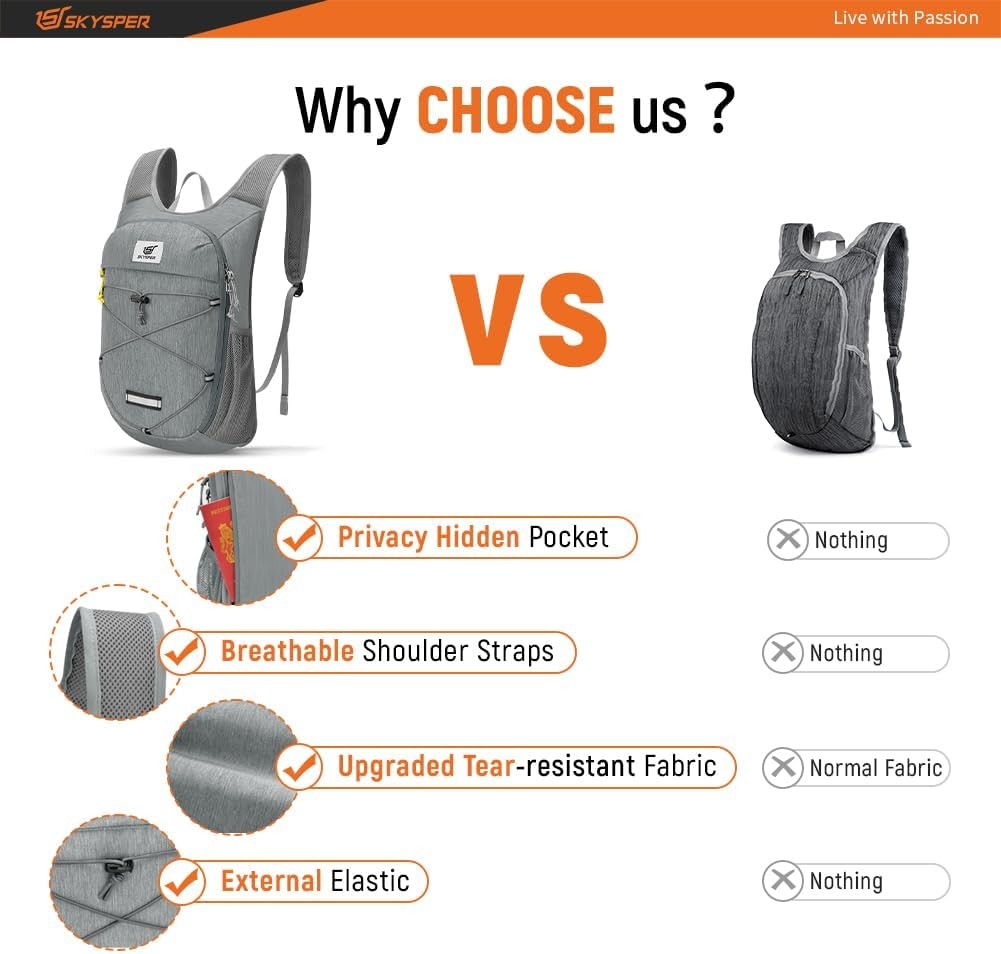 SKYSPER Foldable Hiking Backpack - 10L Small Lightweight Daypack Breathable Travel Backpacks for Men Women