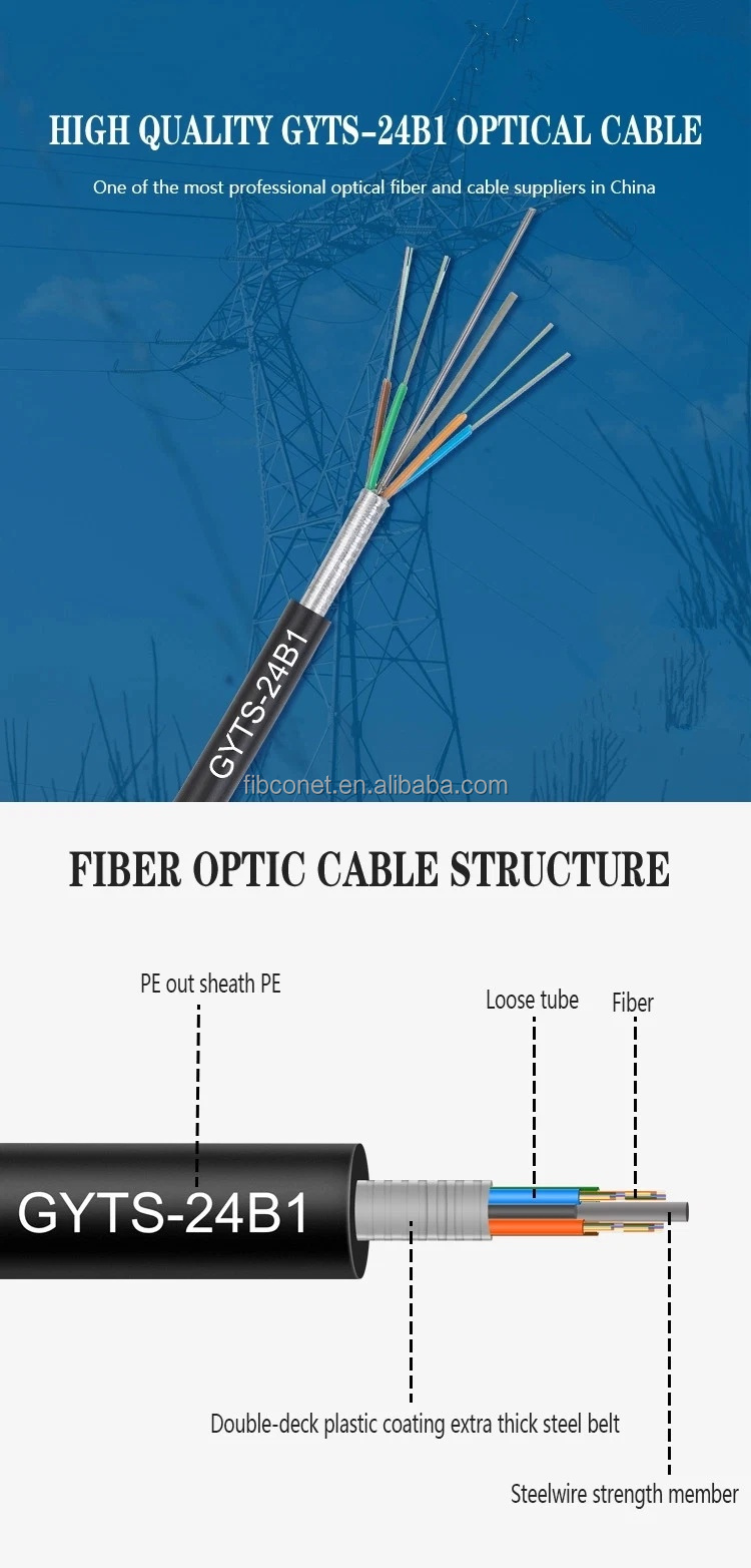 1km 2km G657A G652D Outdoor GJYXCH GYTS Fiber Optic Cable 144 Cores Reinforced by FRP