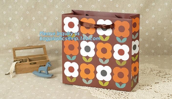 Flower carrier bag with different color customized pot plants kraft paper bag with handle,stamping logo fancy paper flow