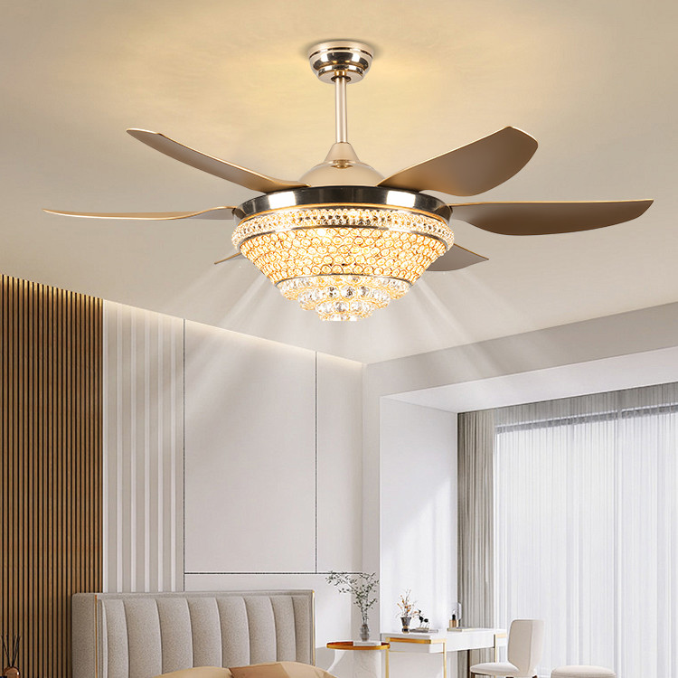 Living Room Crystal LED Ceiling Fan 52 Inch Remote Control