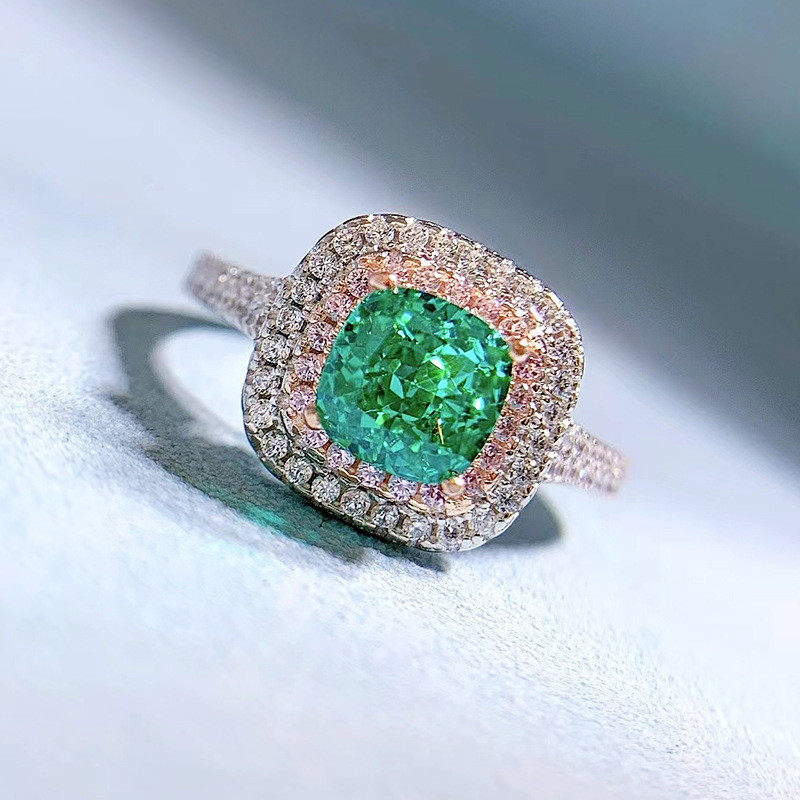Green Square Shape Gemstone Zircon Wedding Rings For Women