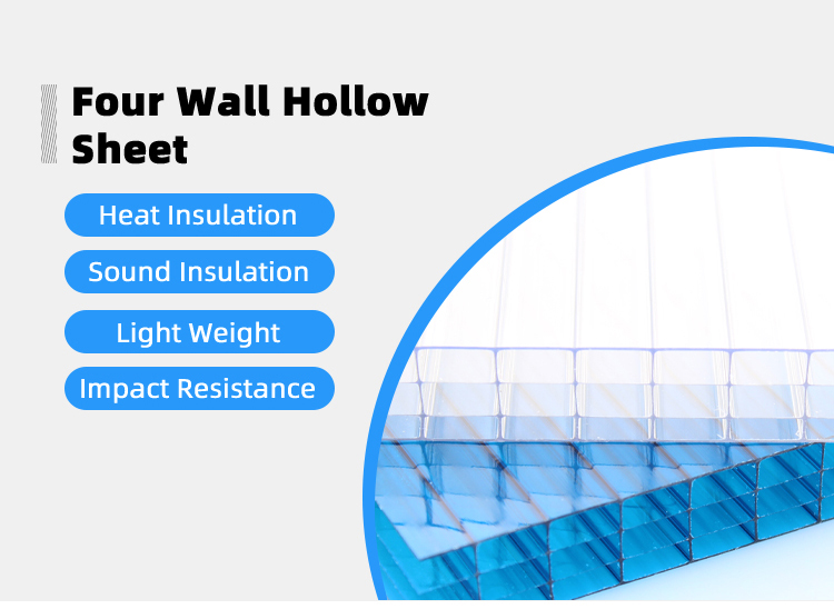 Hollow Polycarbonate Sheet Triple Wall Four Wall Multiwall UV Coating PC Sheet Polycarbonate Triple Wall Hollow Sheet