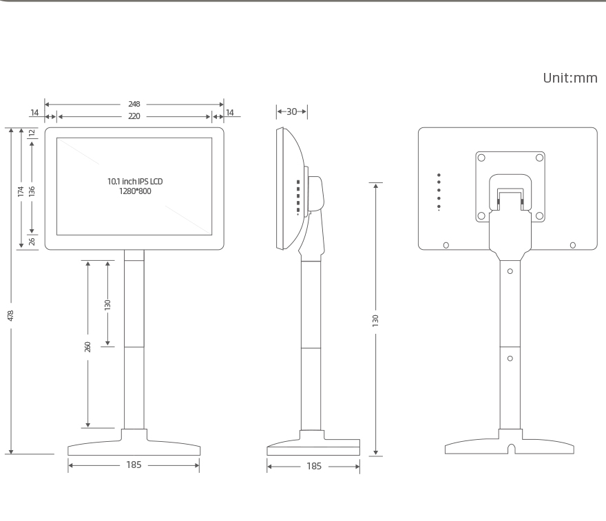 1280*800 Resolution Bimi 10.1inch IPS Screen Checkout Counter Customer Display Pole Second Screen