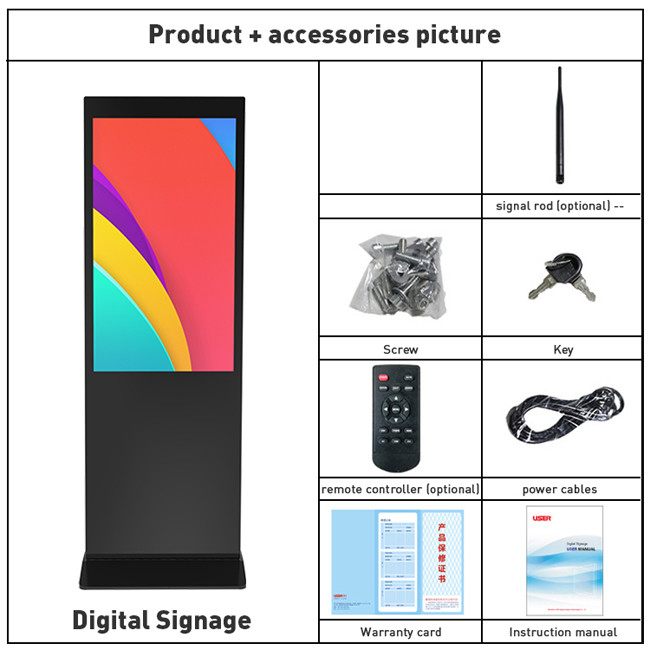 65 Inch Vertical Digital Signage 2160P Free Standing Digital Signage