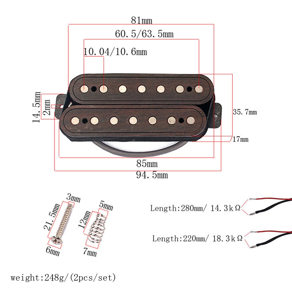 7 Strings Humbucker Pickups Alnico V Double Coil Pickup Set Staggered Rosewood Electric Guitar with screws