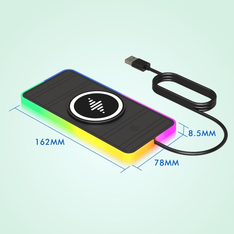 Magnetic Wireless Car Charger with RGB LED Light Charging for Qi Phones and Earbuds - 15W Power