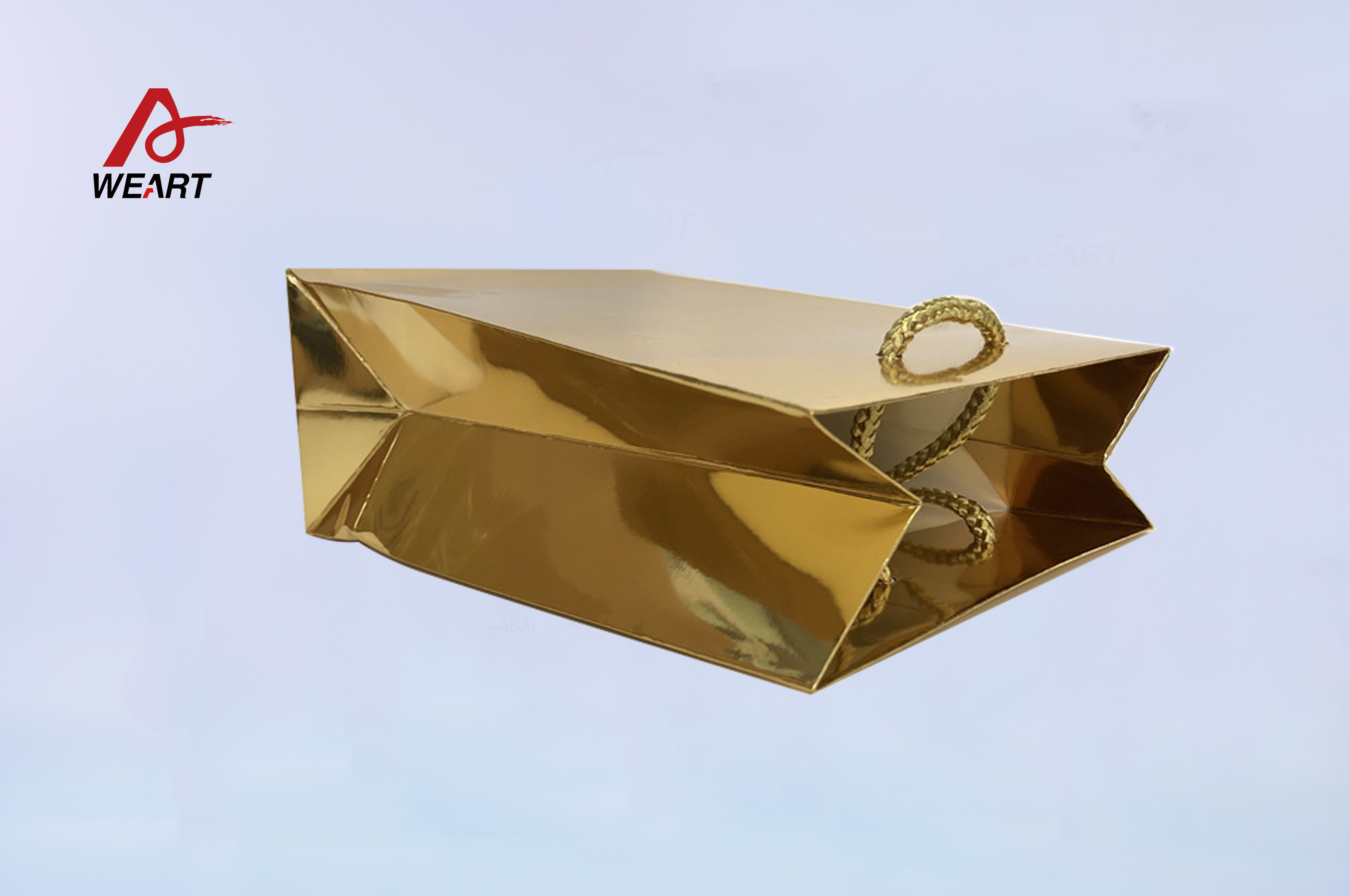 Customized Shiny Glod Lamination Paper Shopping Bags With Shiny Gold Handle