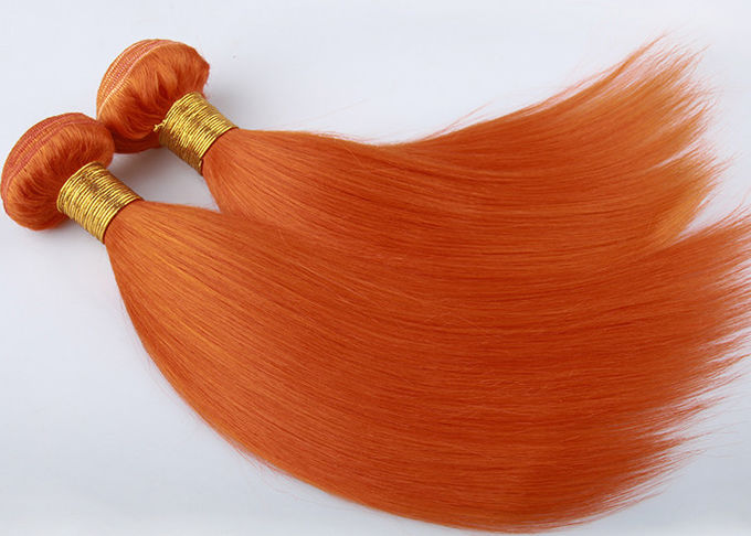 Customized Orange Silk Straight Virgin Human Hair Extensions Double Stitch Weft
