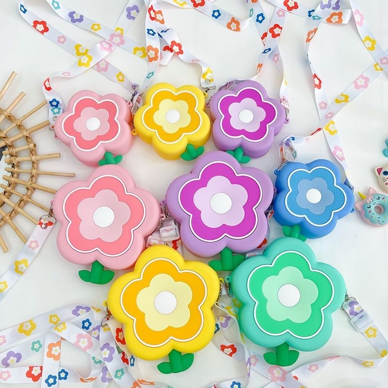 Flower Silicone Round Pencil Case Makeup Bag School Supplies Crossbody Purse Bag Handbag Shoulder Bag Christmas Gifts