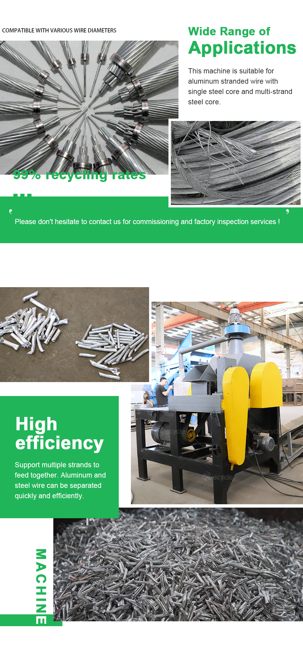 99% Separation Rate ACSR Recycling Machine Al Wire Chopping Line 22.25KW