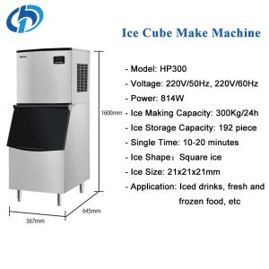 Stainless Steel Ice Cube Maker Machine 300kg/24 Hours Ice Making Capacity for