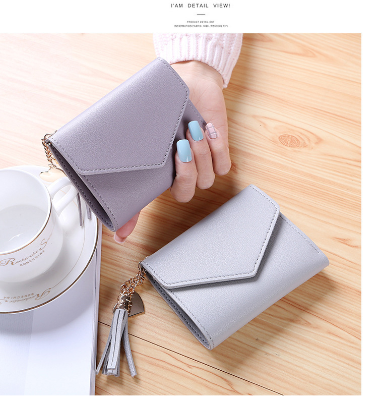 Japanese Korean Cute Little Fresh Tassels Mini Student Lady Short Wallet With Open Closure