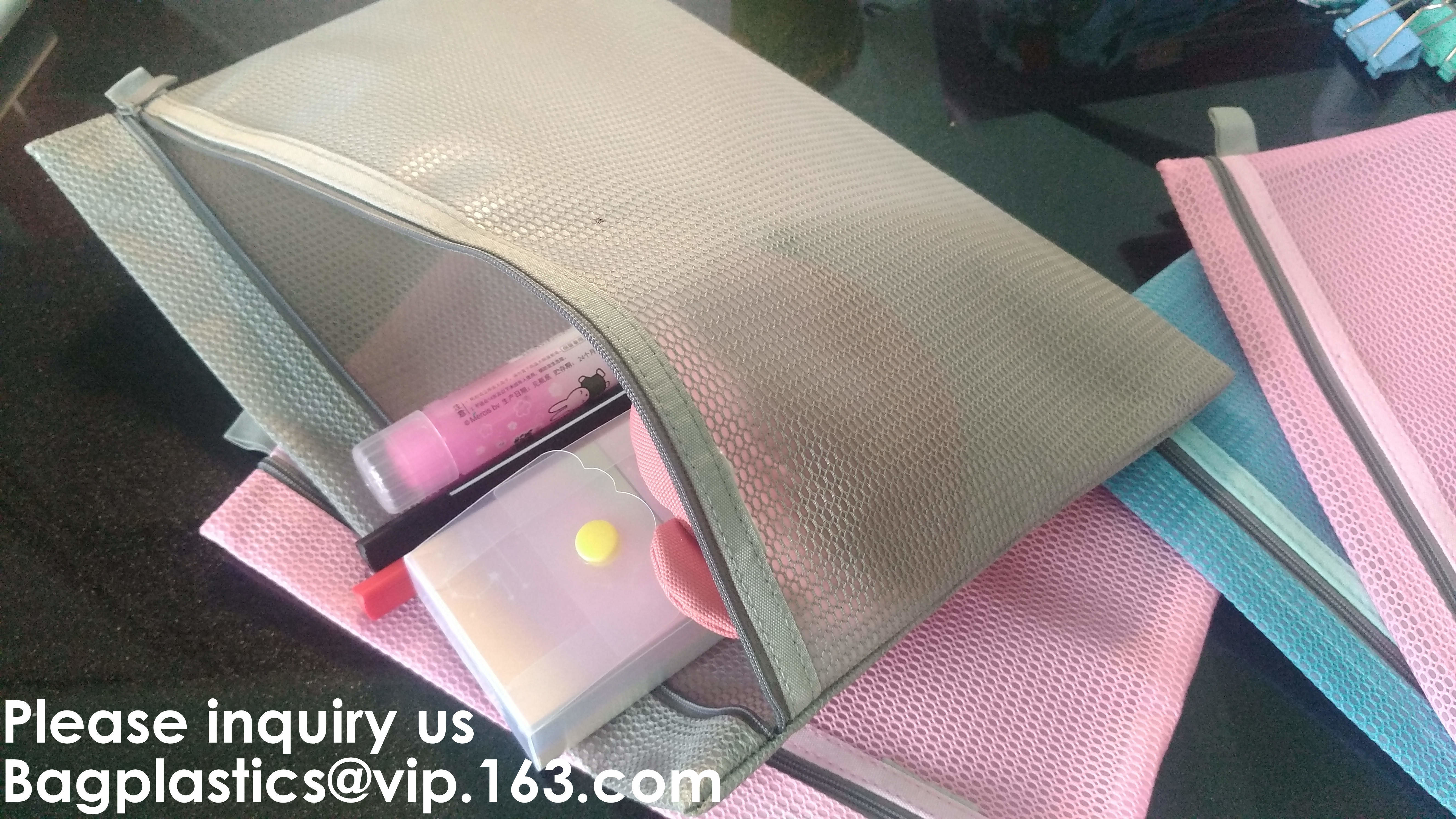 PVC A4/A5/A3 Waterproof Mesh Transparent Zipper File Folder Bag,A4 Double Zipper Mesh File Storage Bag With Color