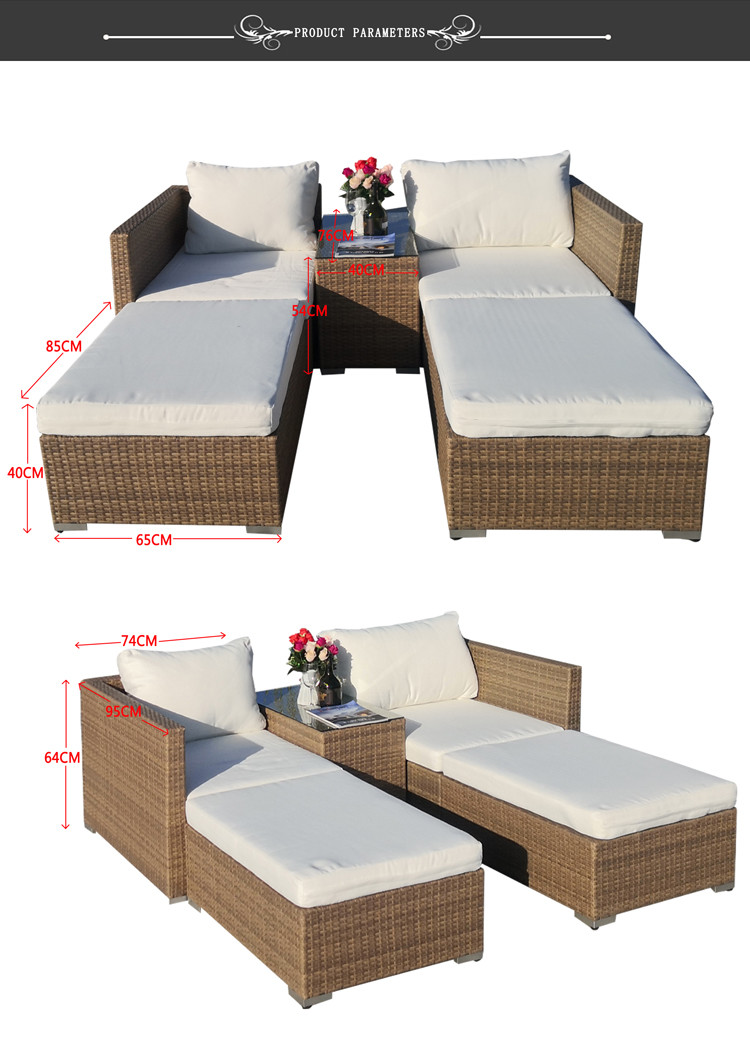 Patio Wicker Cushioned Rattan Lounge Daybed Vine Woven Weaving Bed Garden Beach