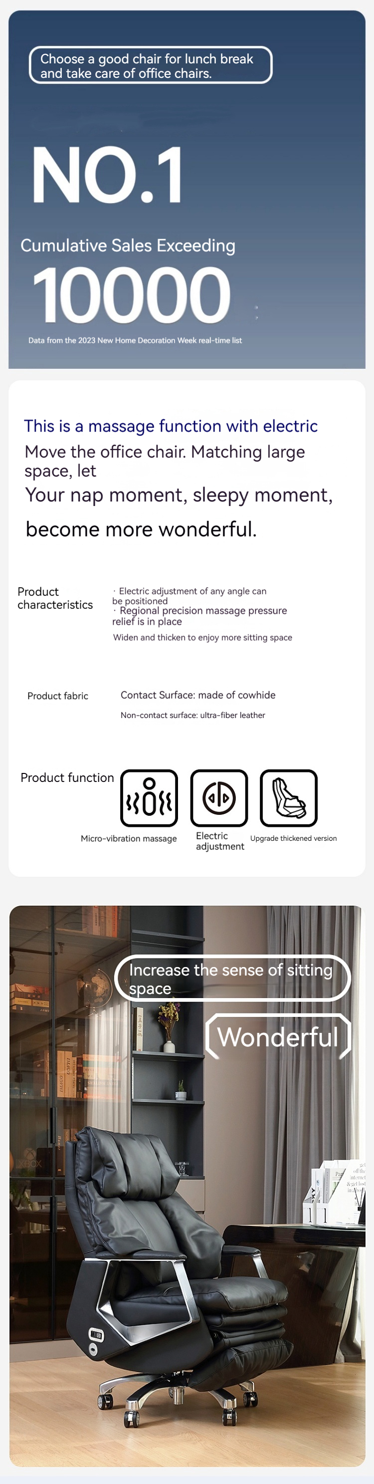 Computer Chair Automatic High Back Leather Reclining Office Chair for Big and Tall Users