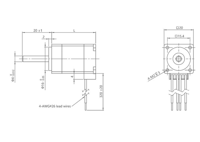External drive 20mm (Nema 8) hybrid stepper motor, bipolar, 4-lead, ACME screw stroke optional
