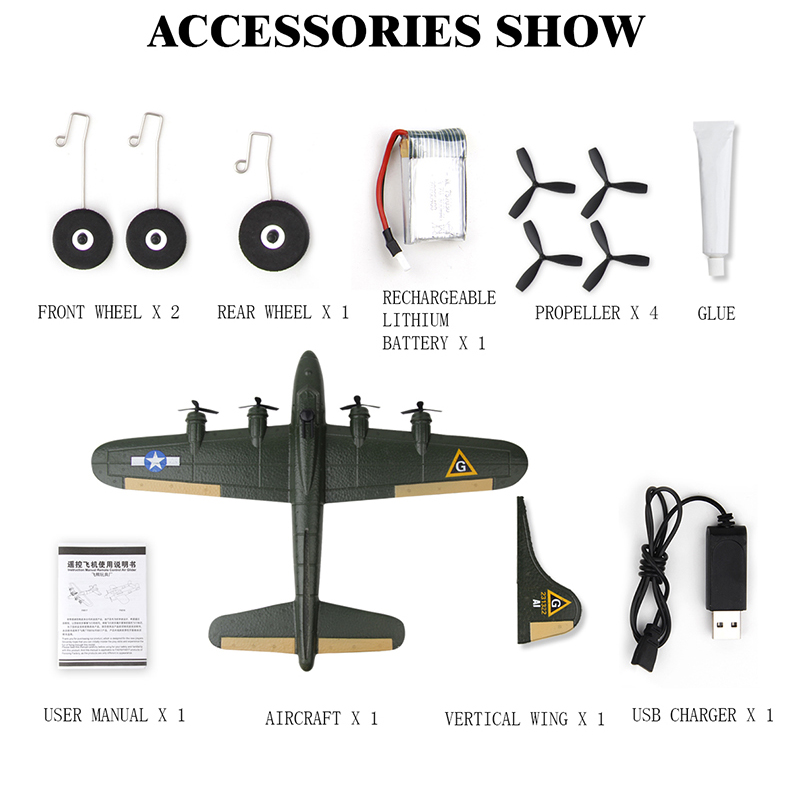 Outdoor Fx817 Rc Plane 2.4ghz 2ch Remote Control Glider Epp Aircraft Toy Electric Fixed Wing B17 Children's Model Christmas Gift