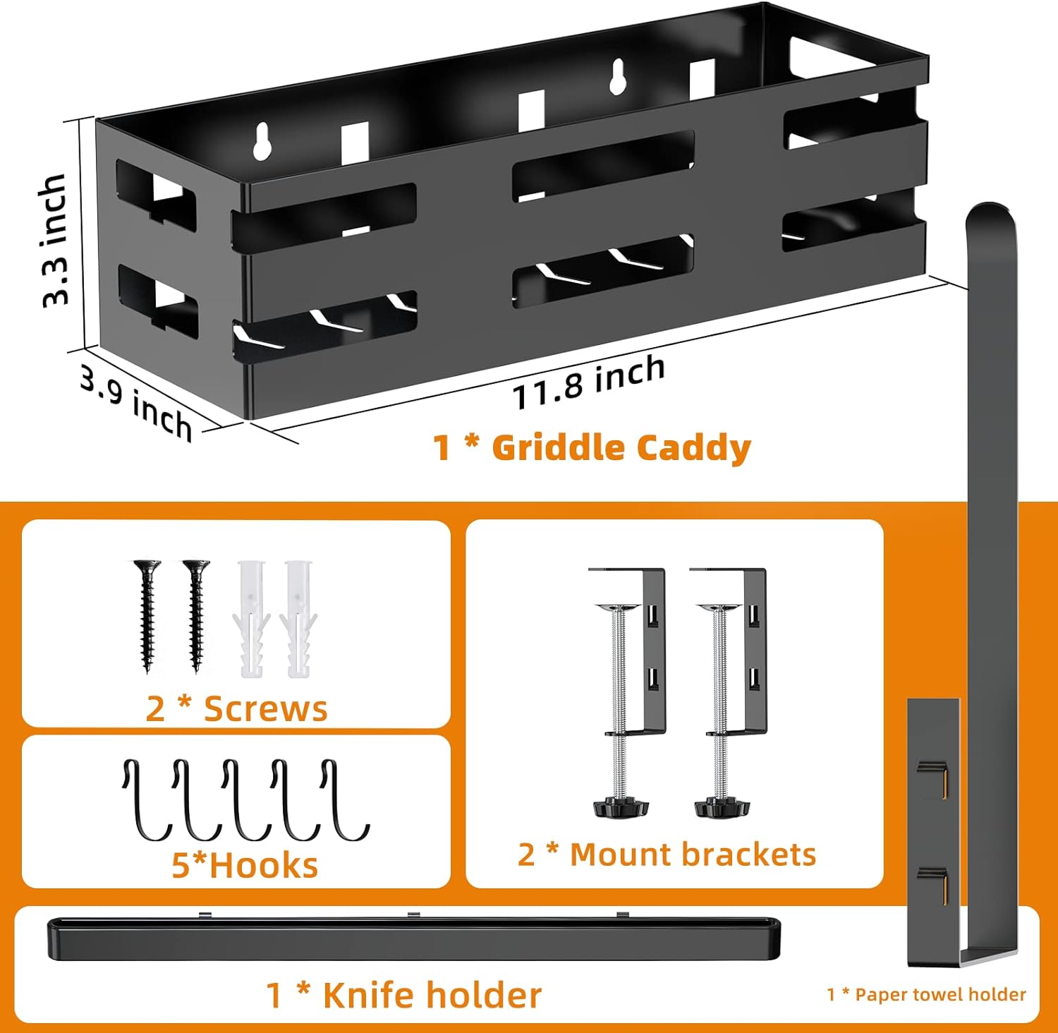 Griddle Caddy for Blackstone Griddle Accessories With Paper Towel Holder & Knife Rack for Blackstone Accessories Griddle 28"/36"