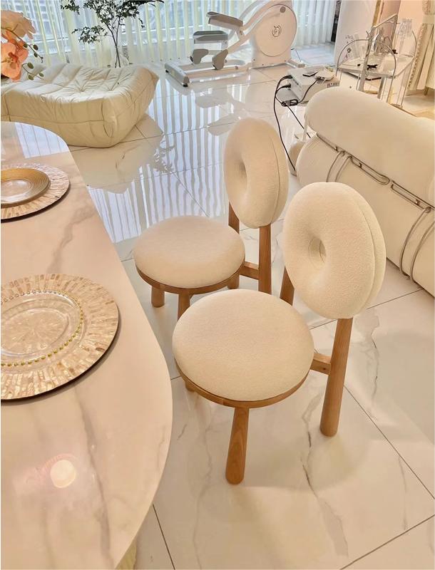 Oak Wooden Cashmere Dining Chairs Lamb Velvet For Modern Office