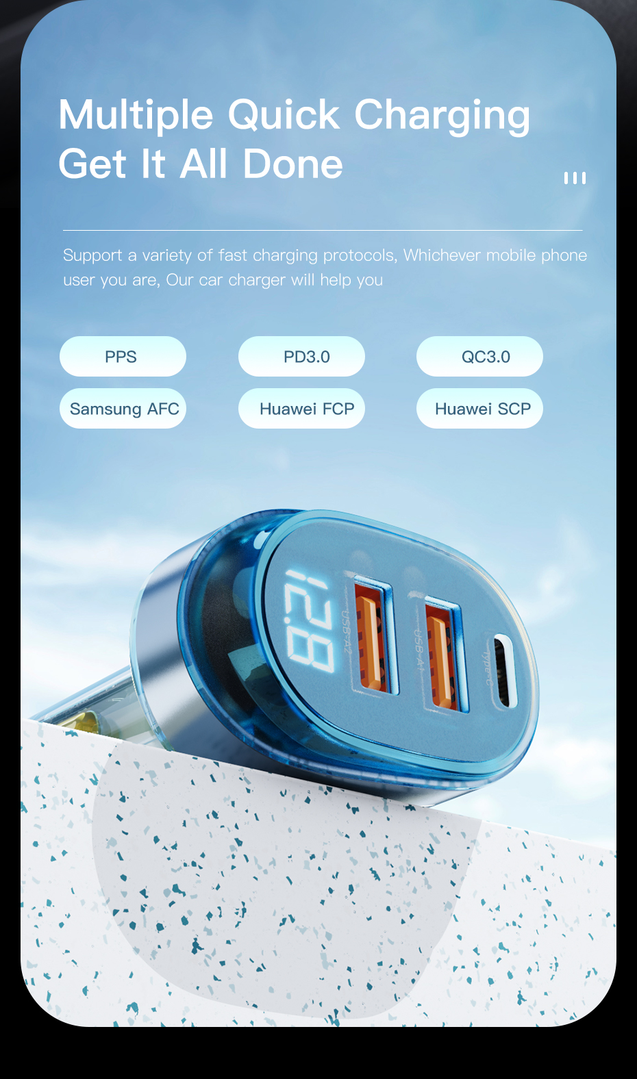 Essager 2022 Transparent Official Store Digital Display 125W Fast Car Charging 2 USB 1 Type C Port Car Charger