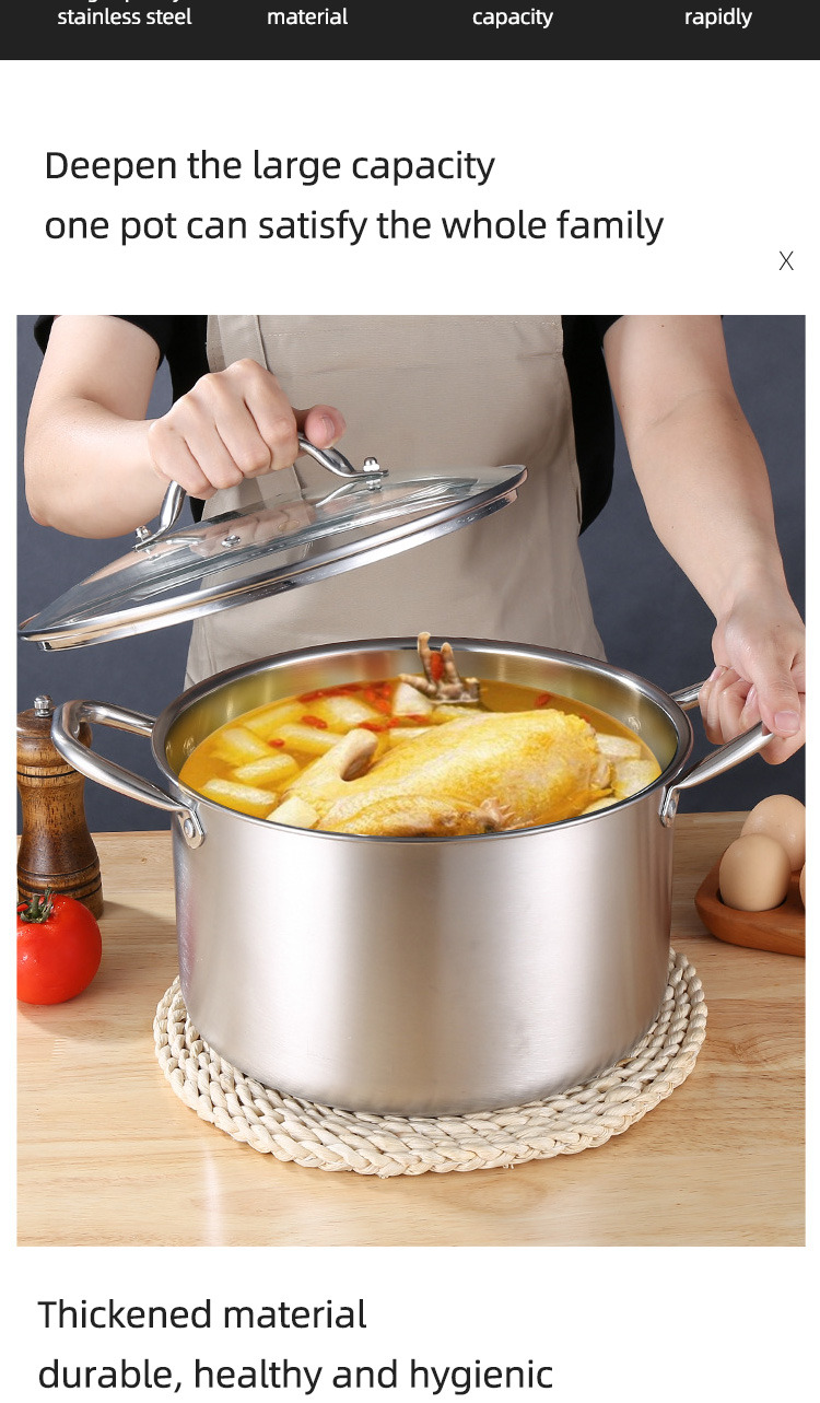 Multi-function Silver Kitchen Cookware Cooking Pot Induction Stock Pot Stainless Steel Soup Pot With SS Handle
