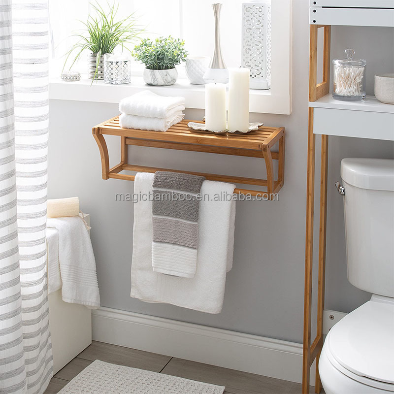 ODM Sustainable Bamboo Towel Rail Rack Wall Mounted Shelf