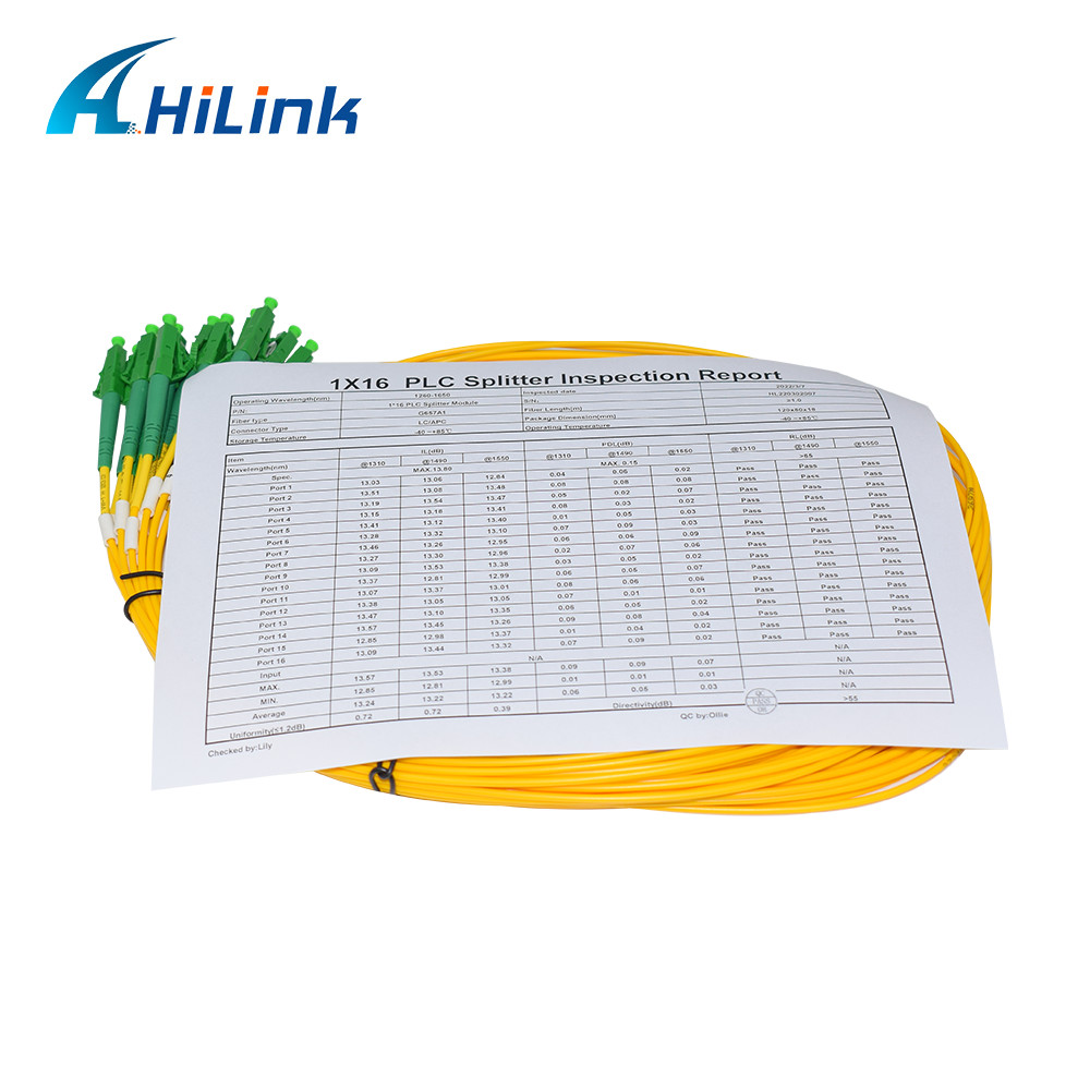 1X16 Single Mode PLC Optical Splitter ABS Box 3mm Cable LC / APC Connectors
