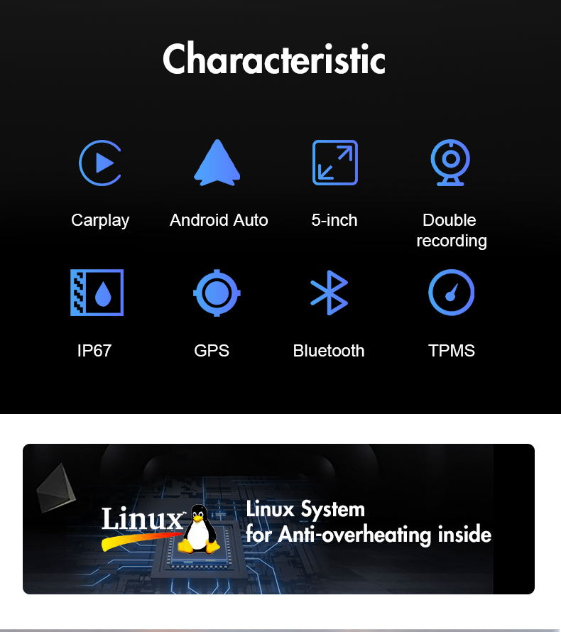 Universal Fitment Motorcycle GPS Navigation with Waterproof Screen and Carplay Display