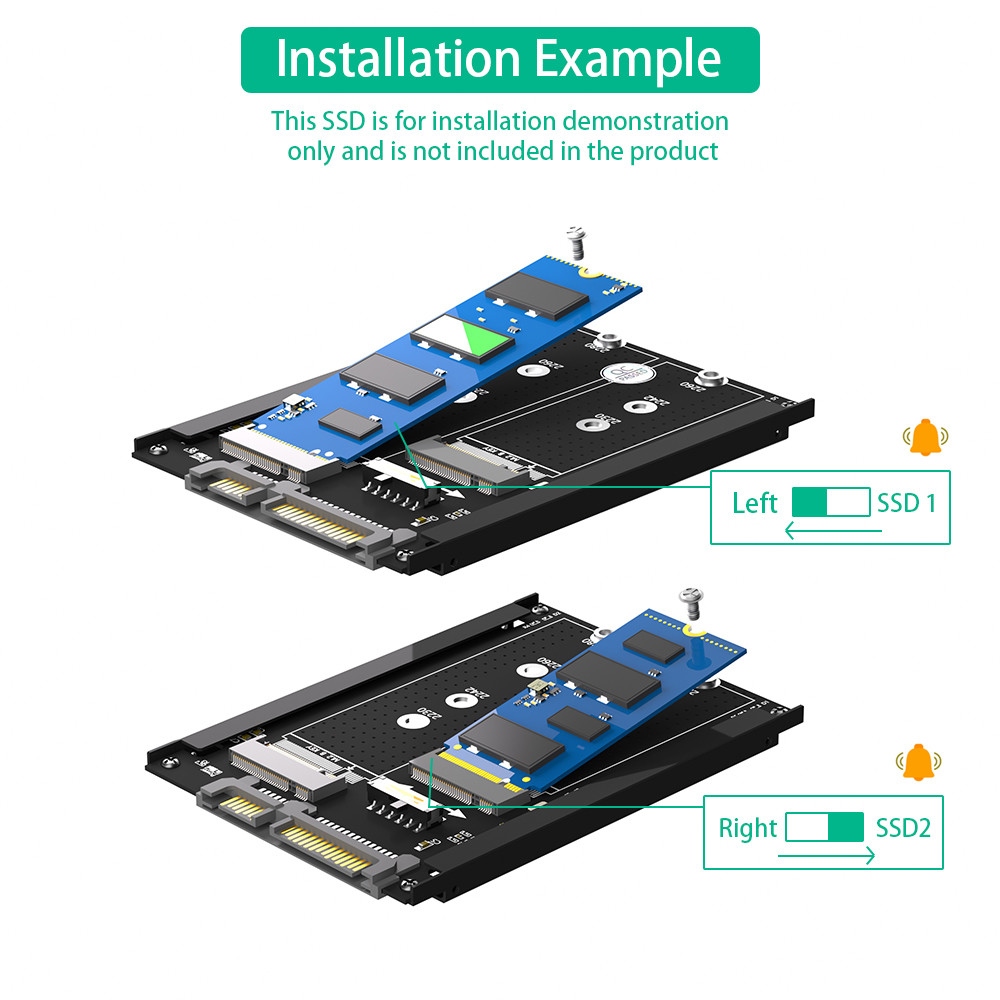 Dual M.2 B Key/B&M Key SSD to 2.5" SATA III with STA 2.5 inches Frame Bracket