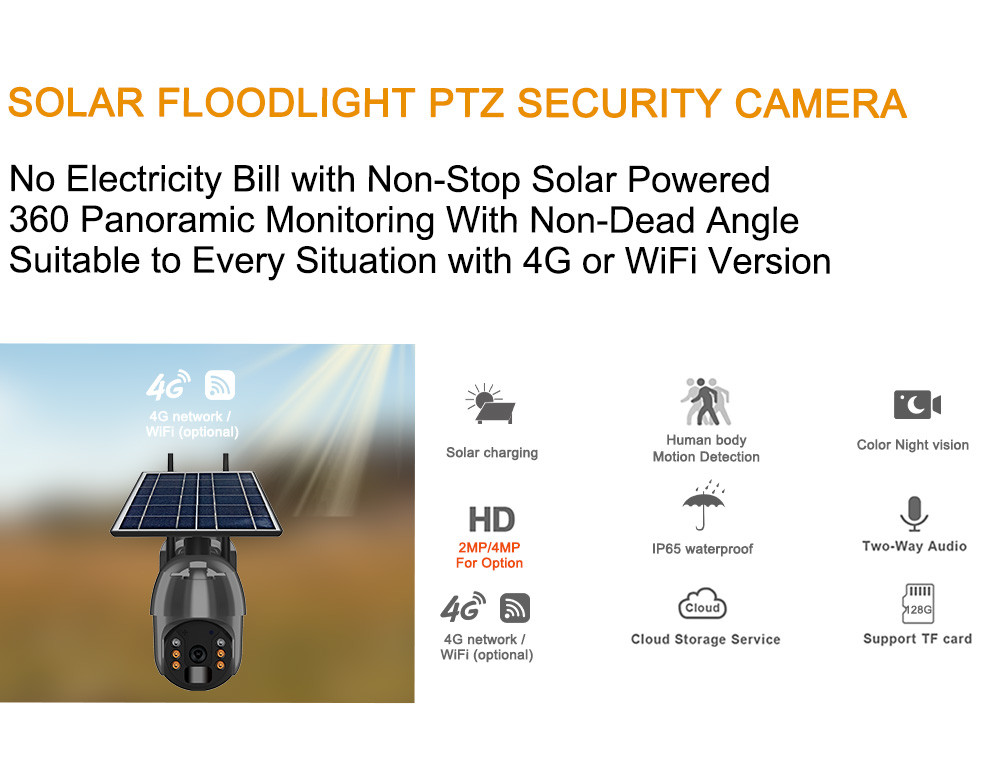 2K Solar Camera Security Outdoor 4MP Super HD Color Night Vision PIR Wire Free