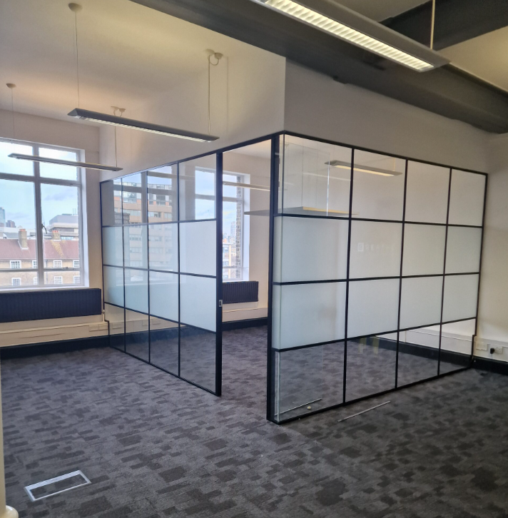 Frosted Glass Office Partition With Thermal Insulation Aluminum Accessories