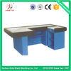 Blue Supermarket Checkout Counter With Conveyor Belt ISO9001 Stainless Steel