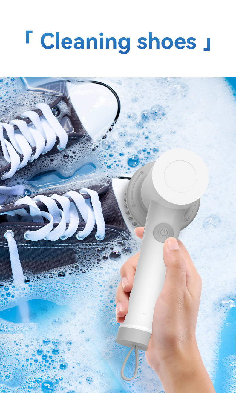 Modern White USB Charging Electric Cleaning Brush With Removable Wool Brush Head