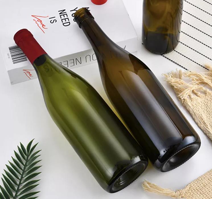 750ml Dark Green Glass Wine Bottle With Cork Cap for Beverage Packaging Requirements