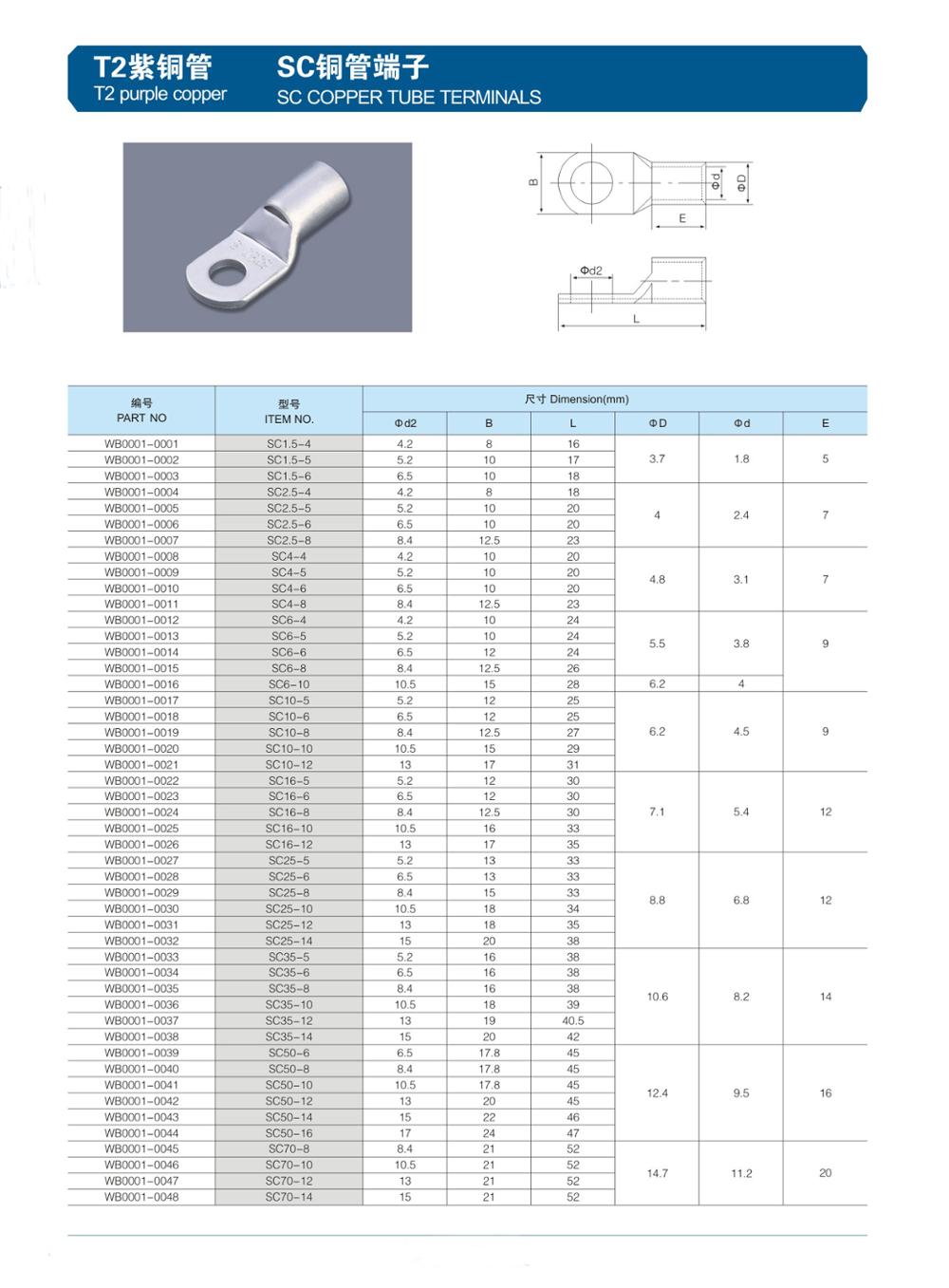 High quality Crimp Type Terminal Lugs Types Tinned Copper Cable Lugs