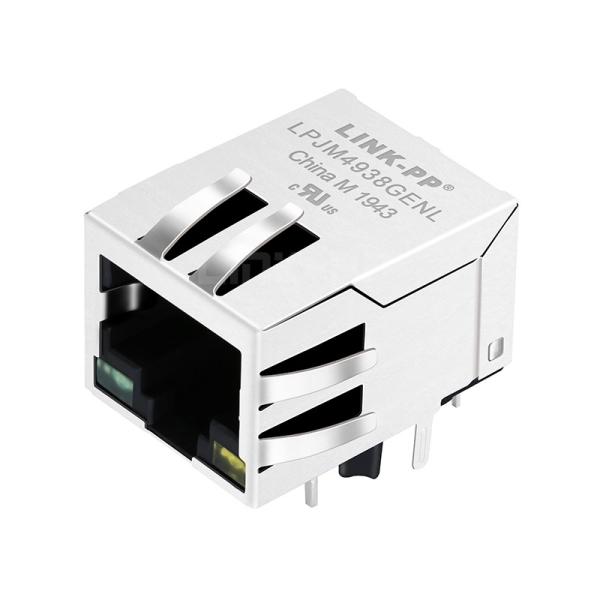 LPJM4538GENL Single Port 5G Base-T RJ45 Jack Integrated Magnetics Tab Down Green