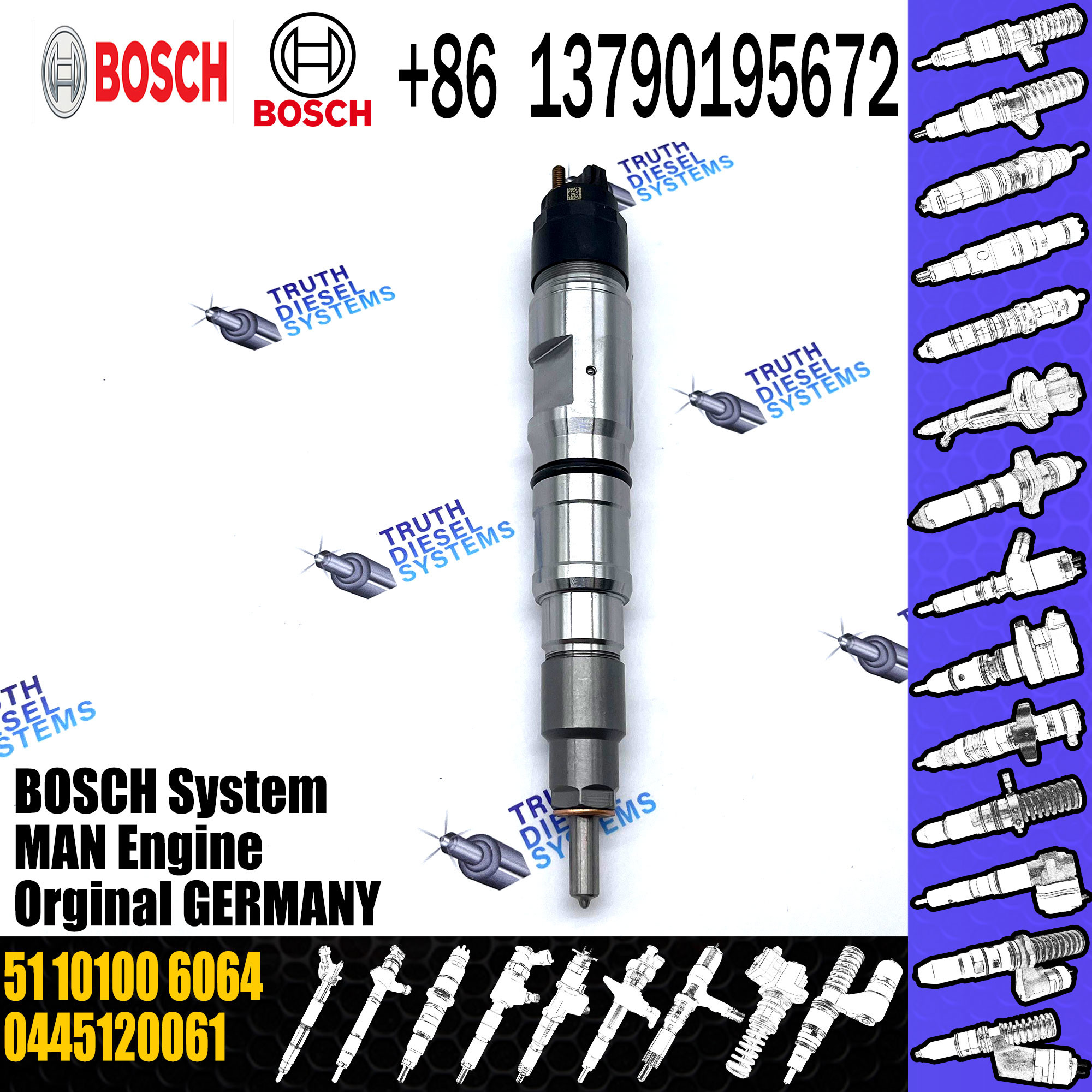 0445120217 Common Rail Diesel Fuel Injector Inyector de combustible diesel Engine 51101006064 for MAN TGA TGS TGX